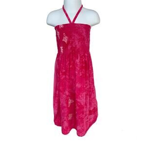 Girl S Tiki Palm Hot Pink Tie Dye Smocked Halter Butterfly Summer Sundress Dress